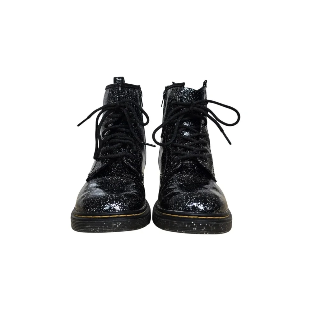 Dr. Martens 1460 Y Black Cosmic Glitter Lace‎ Up Side Zip Boots Kids Size 5 US L